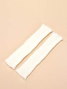 1 đôi Găng tay ngắn không ngón đan sọc dành cho nữ, giản dị và đa năng, thích hợp để mặc hàng ngày và dự tiệc - trắng - Xem 2