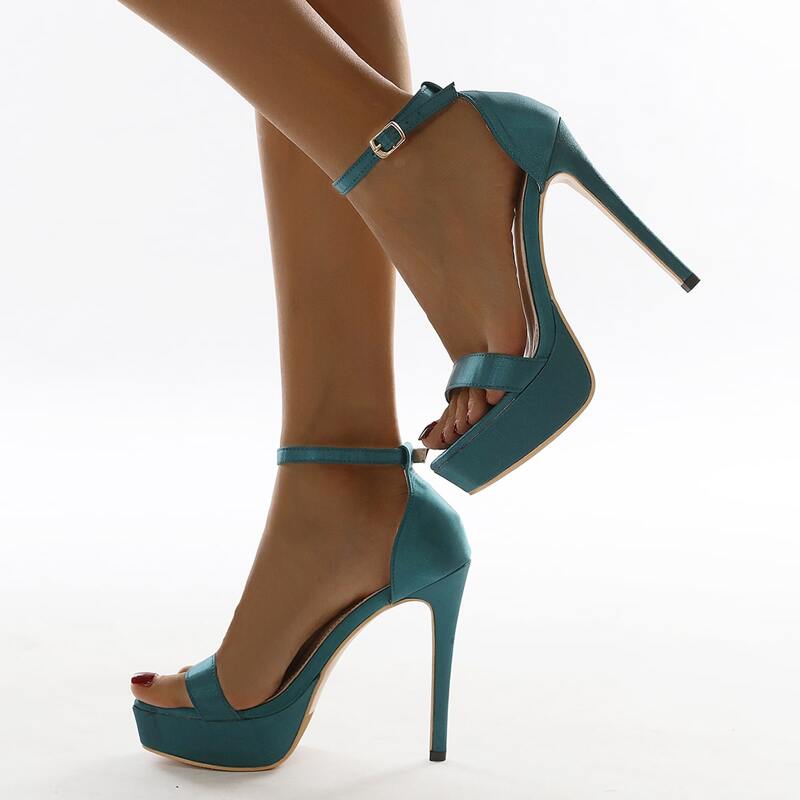 

Minimalist Satin Stiletto Sandals, Blue