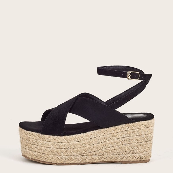 

Minimalist Cross Strap Ankle Strap Flatform Sandals, Black
