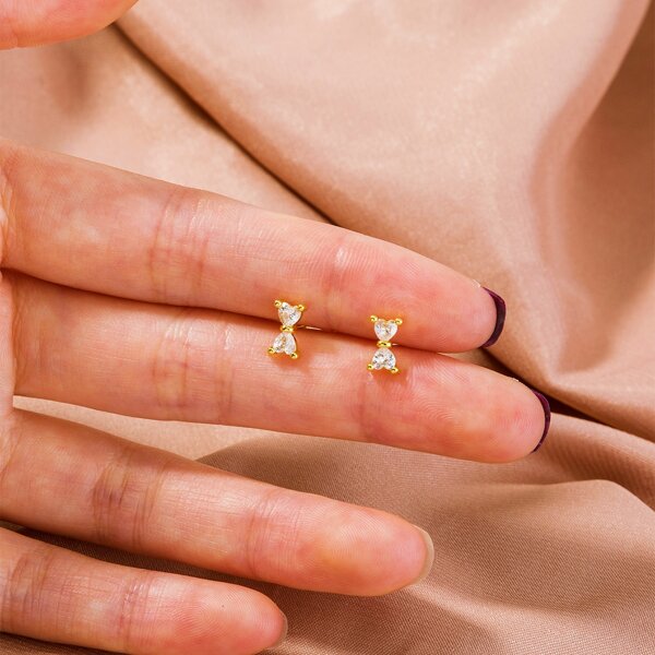 

Zircon Bow Decor Stud Earrings, Gold