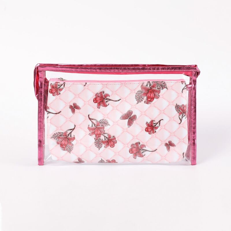 

2pcs Flower Pattern Zipper Makeup Bag, Multicolor
