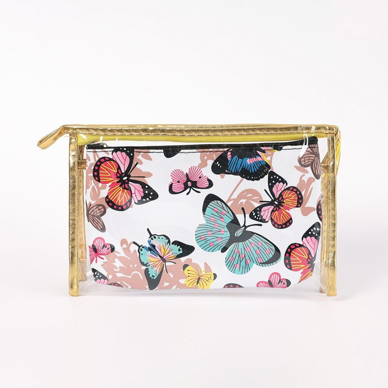 

2pcs Butterfly Pattern Zipper Makeup Bag, Multicolor