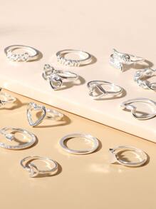 14入組愛心裝飾戒指 - 銀色 - 查看 2