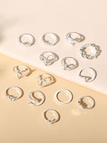 14入組愛心裝飾戒指 - 銀色 - 查看 3