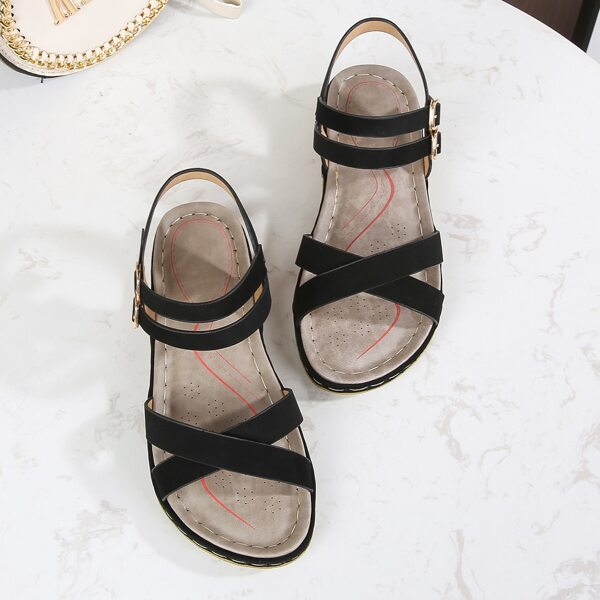 

Minimalist Cross Strap Sandals, Black