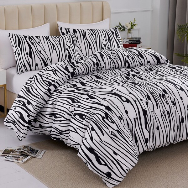 

Graphic Print Duvet Cover Set Without Filler, Black and white