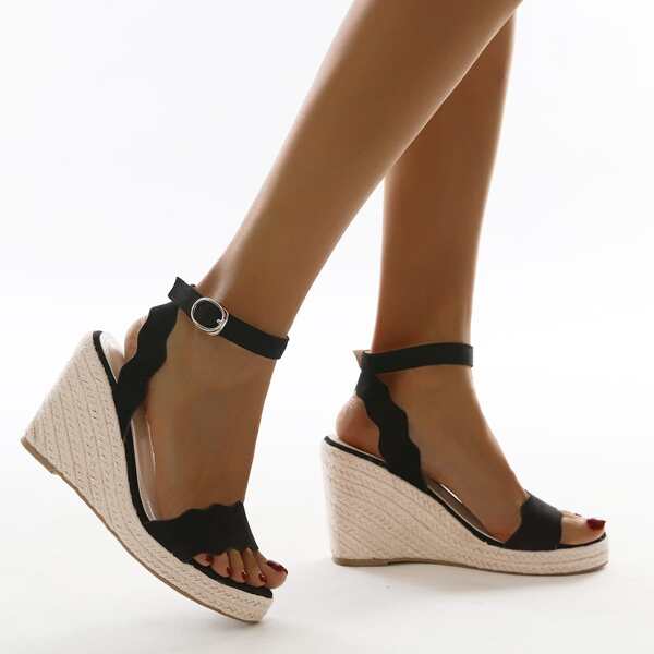 

Minimalist Ankle Strap Wedge Sandals, Black