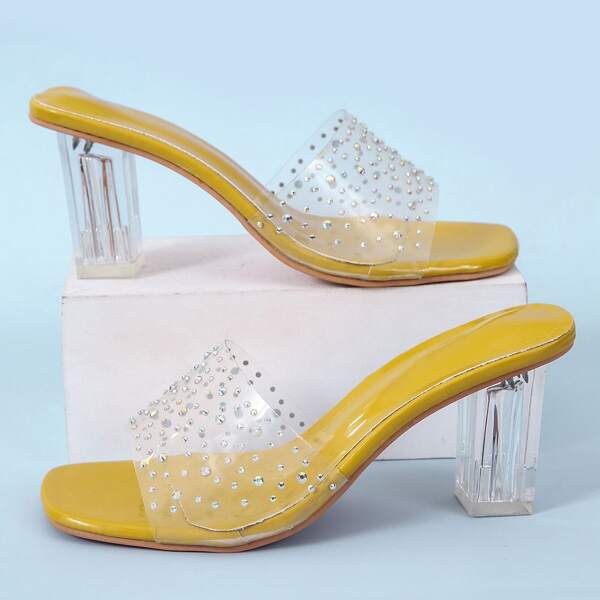 

Clear Rhinestone Decor Chunky Sandals, Yellow