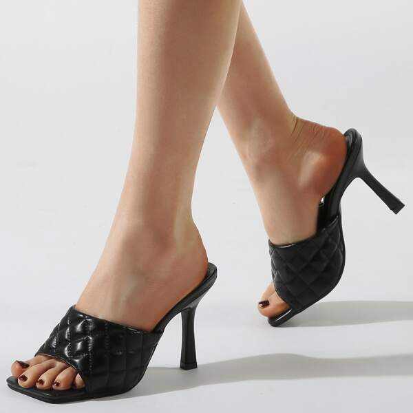 

Quilted Stiletto Heeled Mules, Black