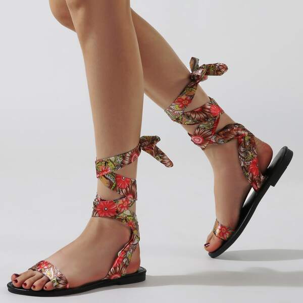 

Floral Graphic Gladiator Sandals, Multicolor