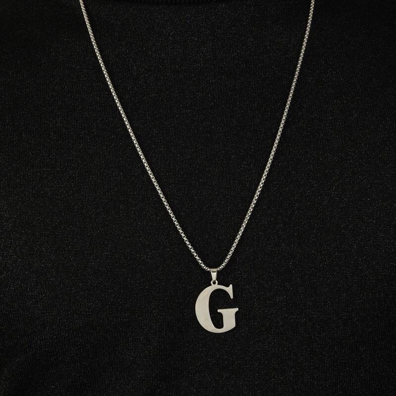 

Guys Letter Charm Necklace, Silver