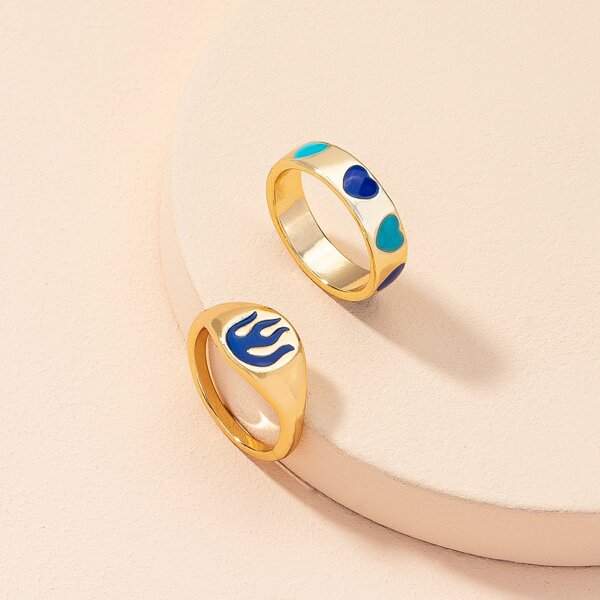 

2pcs Heart Design Ring, Gold
