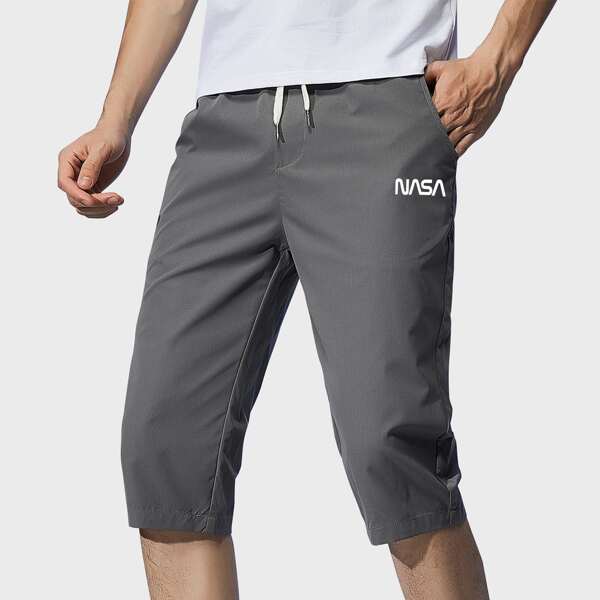 

Men Letter Graphic Bermuda Shorts, Grey