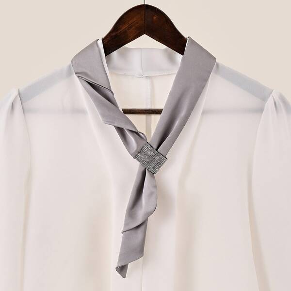 

Rhinestone Decor Twilly Scarf, Grey
