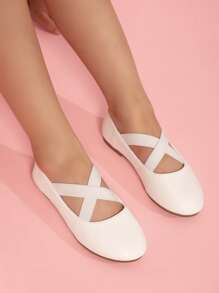 1 雙女嬰簡約交叉帶平底休閒鞋 - 白色 - 查看 2