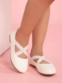 1 雙女嬰簡約交叉帶平底休閒鞋 - 白色 - 查看 4