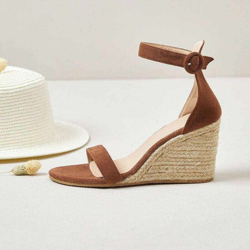 

Minimalist Ankle Strap Wedge Sandals, Brown