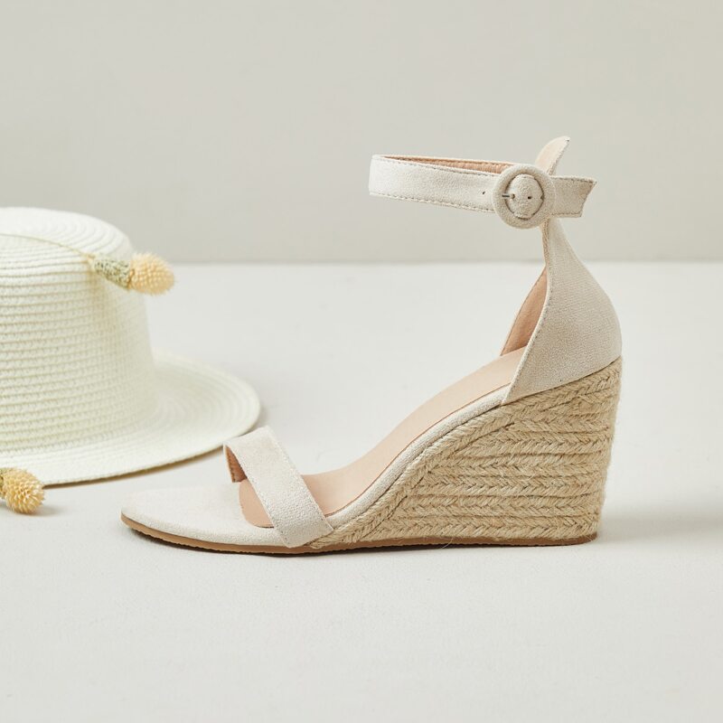 

Minimalist Ankle Strap Wedge Sandals, Beige
