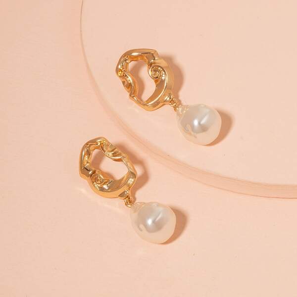 

Faux Pearl Charm Drop Earrings, Gold