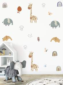 儿童卡通图案墙贴，可爱动物墙贴，适用于客厅卧室，家居装饰，贴纸，墙贴，乙烯基家居装饰贴纸，春季装饰品，让您的家焕然一新，拉玛装饰贴纸礼物，生日毕业 - 彩色 - 查看 1
