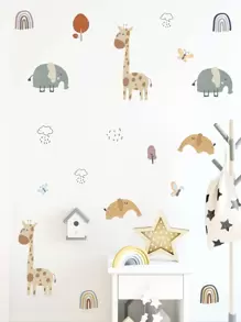 儿童卡通图案墙贴，可爱动物墙贴，适用于客厅卧室，家居装饰，贴纸，墙贴，乙烯基家居装饰贴纸，春季装饰品，让您的家焕然一新，拉玛装饰贴纸礼物，生日毕业 - 彩色 - 查看 2