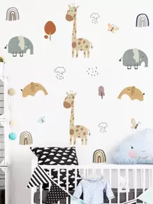 儿童卡通图案墙贴，可爱动物墙贴，适用于客厅卧室，家居装饰，贴纸，墙贴，乙烯基家居装饰贴纸，春季装饰品，让您的家焕然一新，拉玛装饰贴纸礼物，生日毕业 - 彩色 - 查看 5