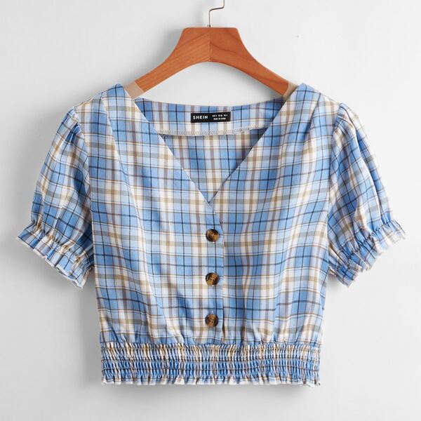 

Tartan Shirred Hem Top, Multicolor