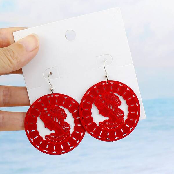

Figure Graphic Drop Earrings, Red