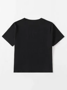 Flirla Plus Slogan Graphic Tee WIFE MOM BOSS For Summer - Black - View 2