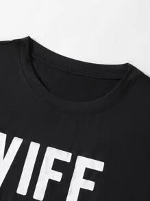 Flirla Plus Slogan Graphic Tee WIFE MOM BOSS For Summer - Black - View 3