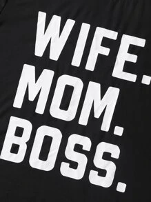 Flirla Plus Slogan Graphic Tee WIFE MOM BOSS For Summer - Black - View 4