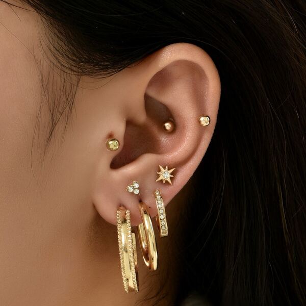 

8pcs Rhinestone Decor Earring, Gold