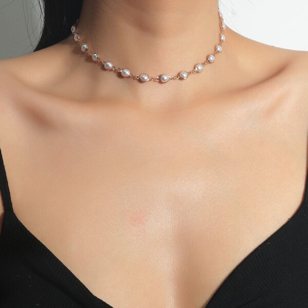 

Faux Pearl Decor Necklace, Beige