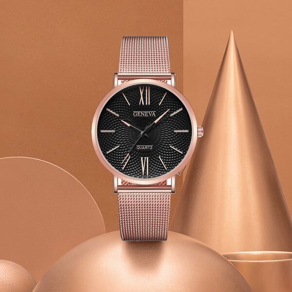 

Round Pointer Mesh Strap Quartz Watch