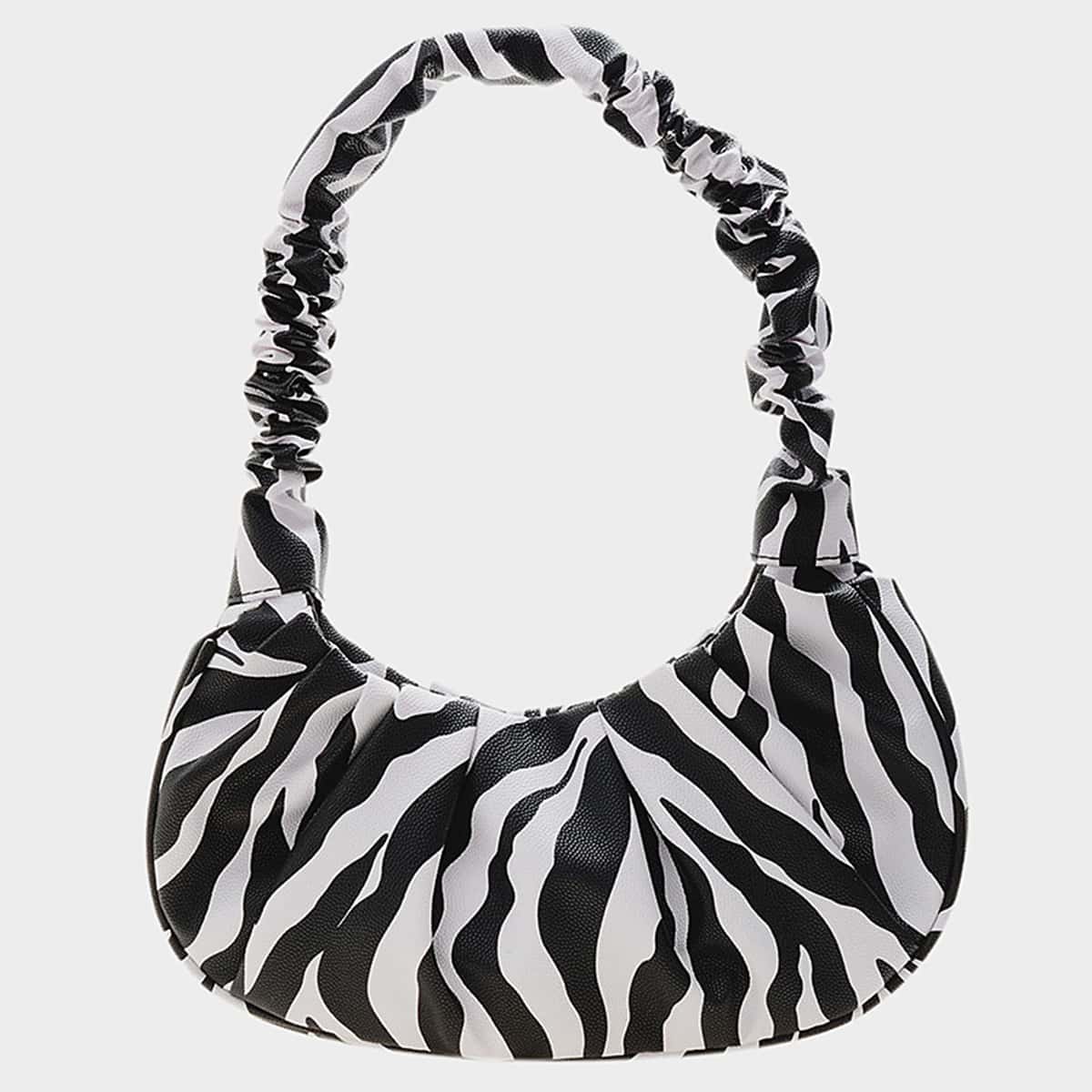 

Zebra Striped Shoulder Bag, Black and white