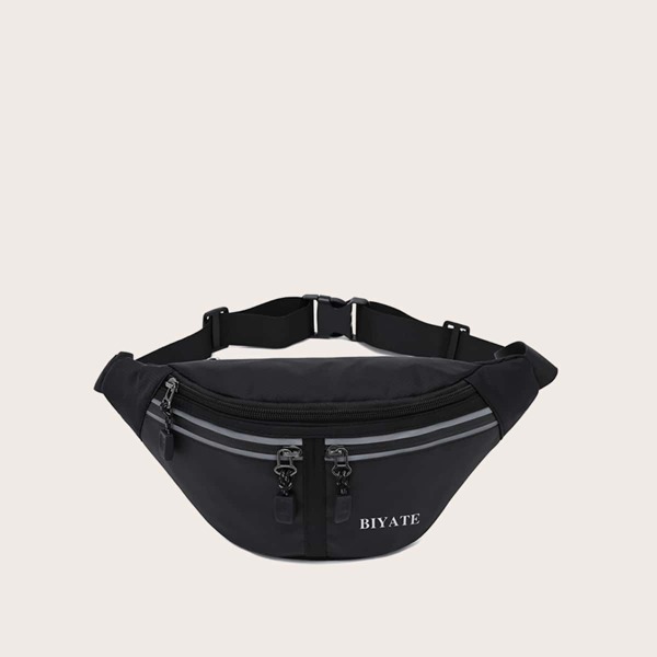 

Men Double Zip Front Fanny Pack, Black