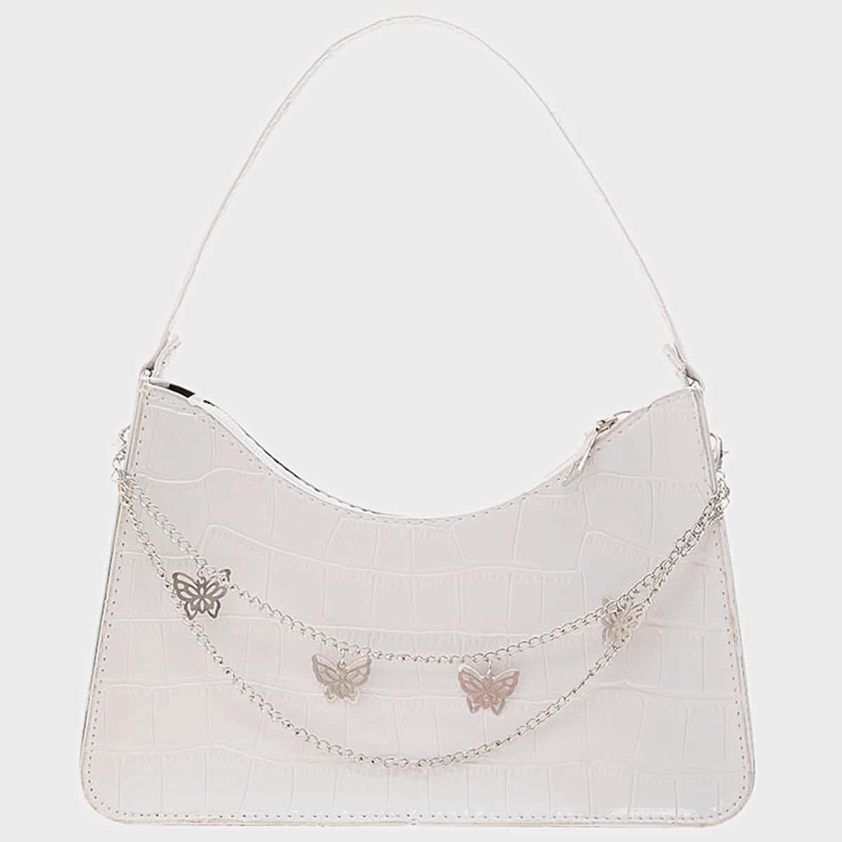 

Butterfly Decor Shoulder Bag, White