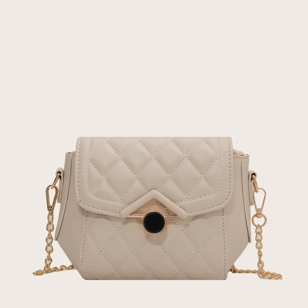 

Quilted Flap Crossbody Bag, Beige