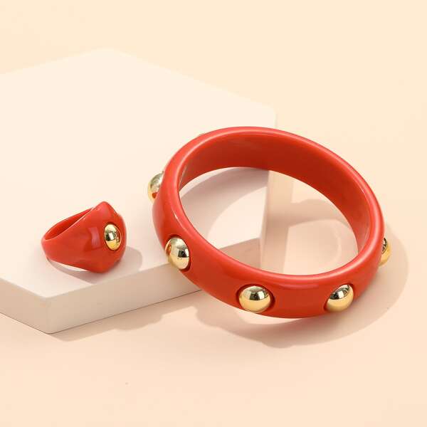 

Chunky Bracelet & Ring, Red