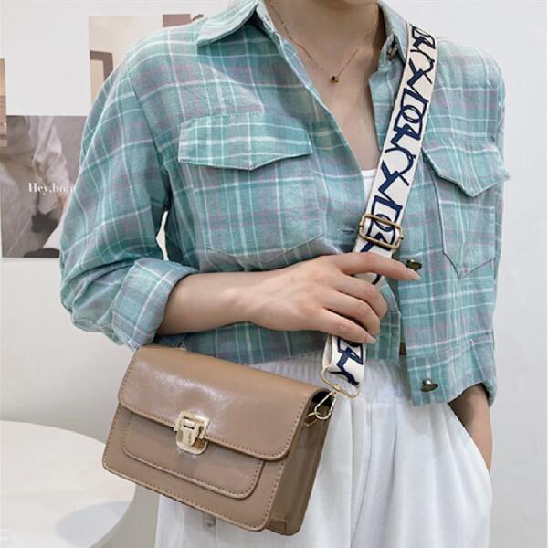 

Metal Lock Flap Crossbody Bag, Khaki