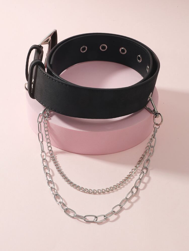 Chain Decor Belt - Black - View 2