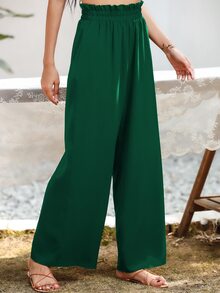 SHEIN Essnce Pantalones de pierna ancha con bolsillo oblicuo - Verde - Ver 6