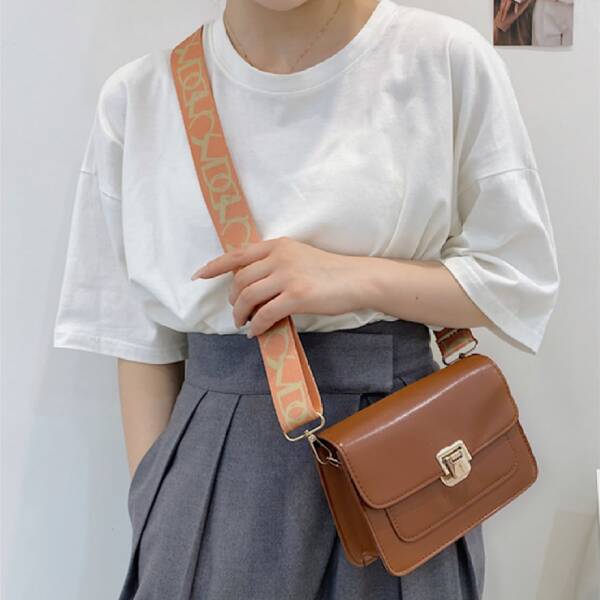 

Metal Lock Flap Crossbody Bag, Brown
