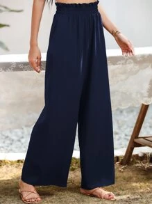 SHEIN Frenchy Pantalones Anchos Con Bolsillo Oblicuo - Azul Marino - Ver 6