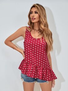 Polka Dot Asymmetric Ruffle Hem Blouse
