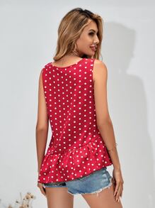 Polka Dot Asymmetric Ruffle Hem Blouse