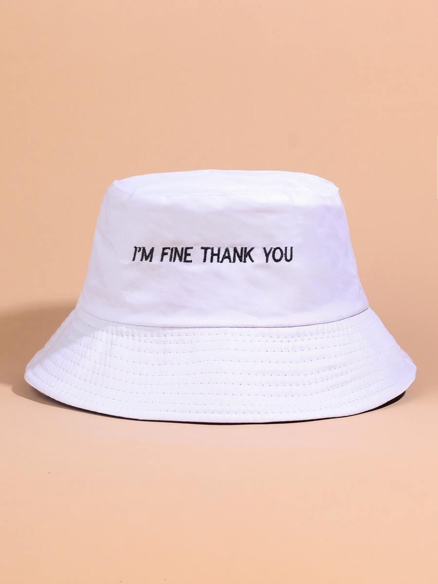 Letter Embroidered Bucket Hat - White - View 1