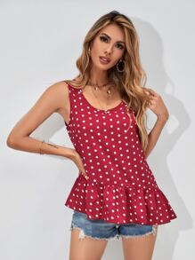 Polka Dot Asymmetric Ruffle Hem Blouse