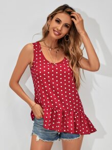 Polka Dot Asymmetric Ruffle Hem Blouse