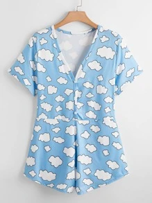 Plus Allover Cloud Print Pyjama Onesie - Baby Blue - View 1